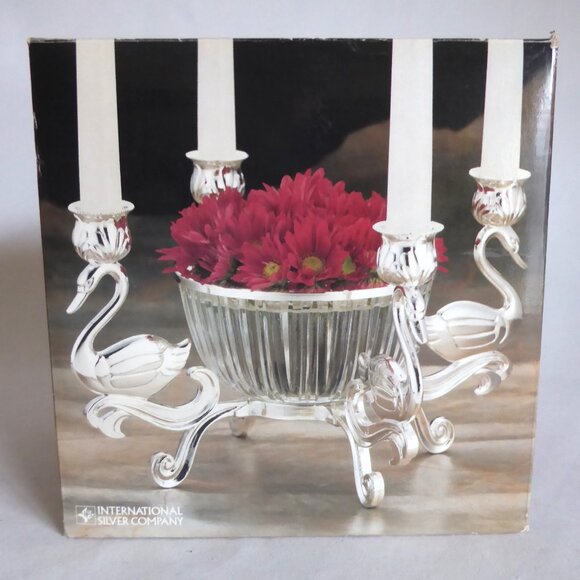 VINTAGE SILVER SWAN CANDLESTICK FLOWER HOLDER VASE CENTERPIECE BOWL - Picture 16 of 16